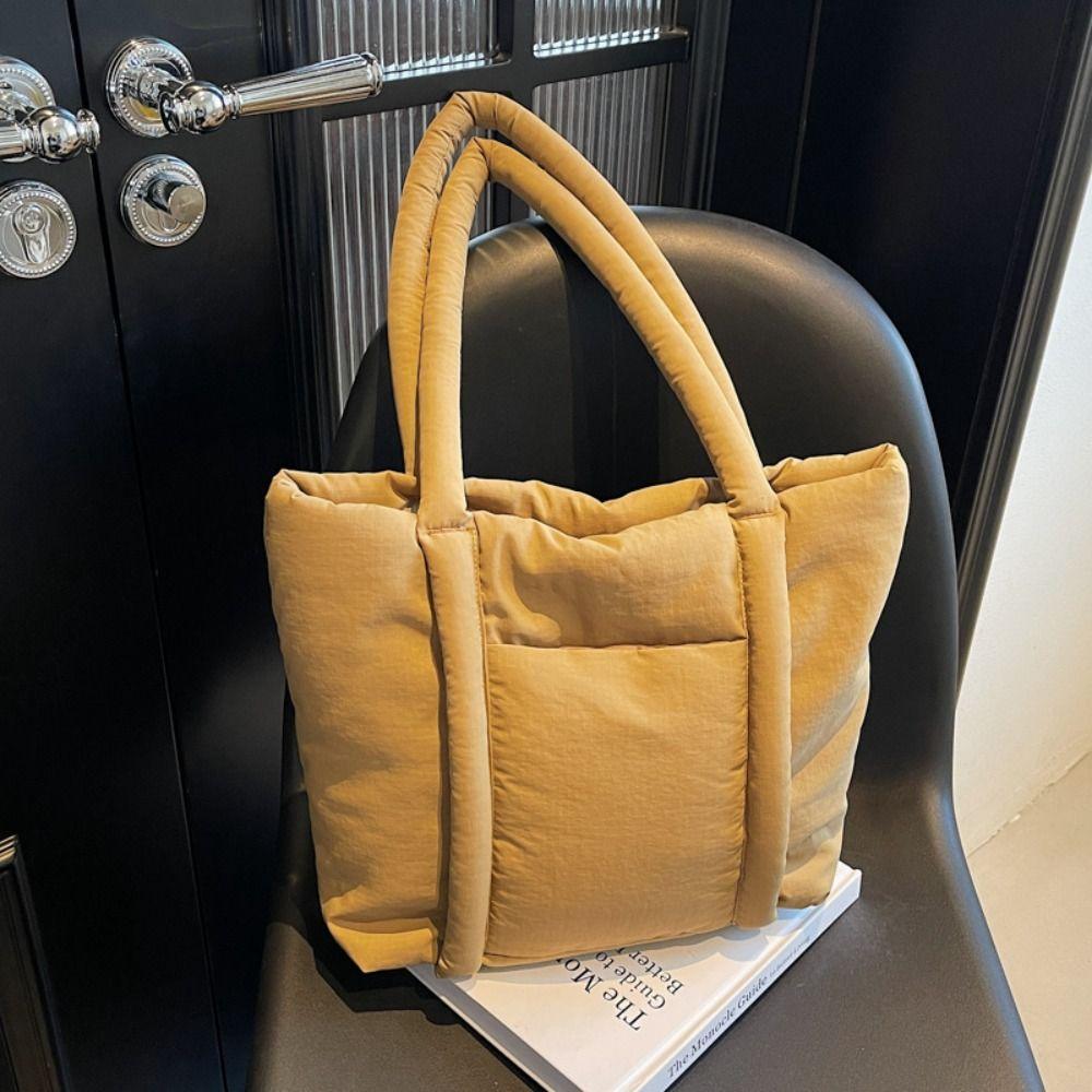Korean Style Cotton-padded Tote Bag Solid Color Puffy Crossbody Bag Office Worker