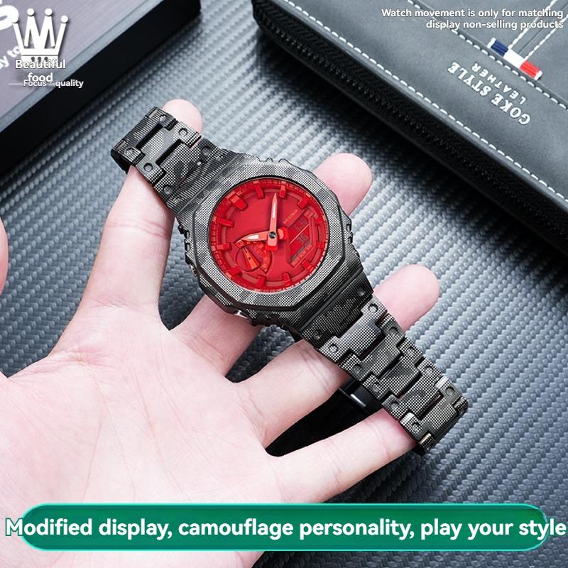Pro řadu Casio G-SHOCK Osmihranné hodinky GA-2100/GA-2110/GA-B2100 Modifikovaný maskáčový kovový pouzdro Nerezová ocel Sada řemínku pánské