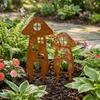 Metal Mushroom Garden Inserts Retro Style Handmade Garden Decoration Pile Mushroom House-Shaped Rusty Mushroom Plaque Patio