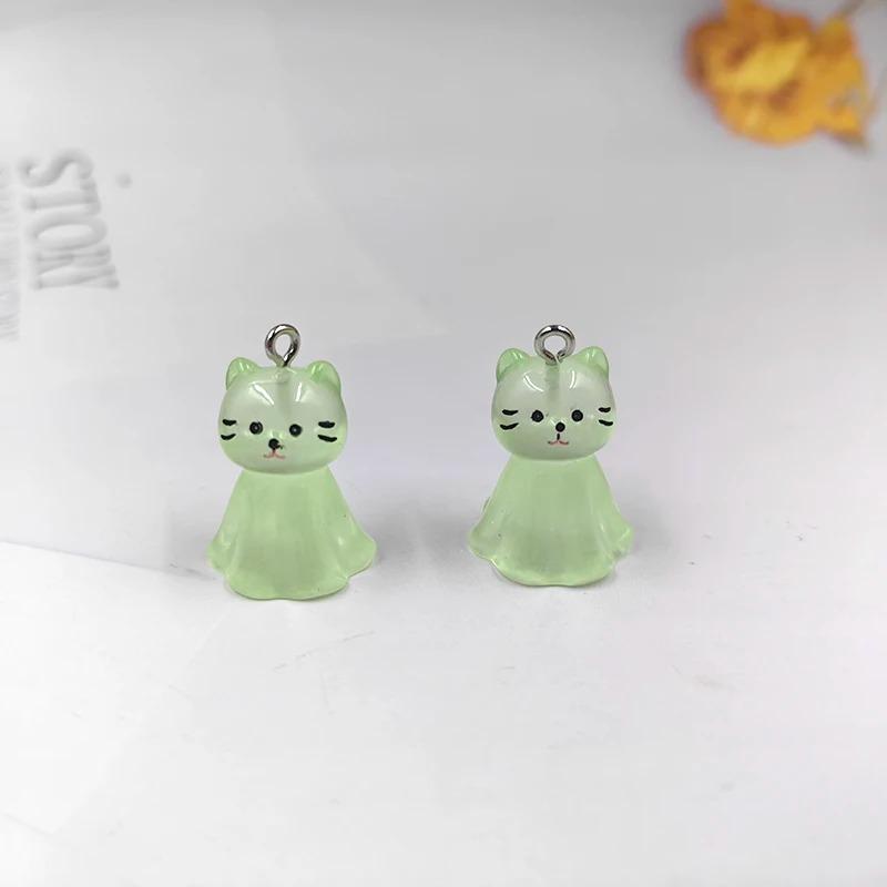 10pcs Cute Luminous Transparent Cat Charms Lovely Resin Colorful Animal Pendant For Earring Keychain DIY Jewelry Making