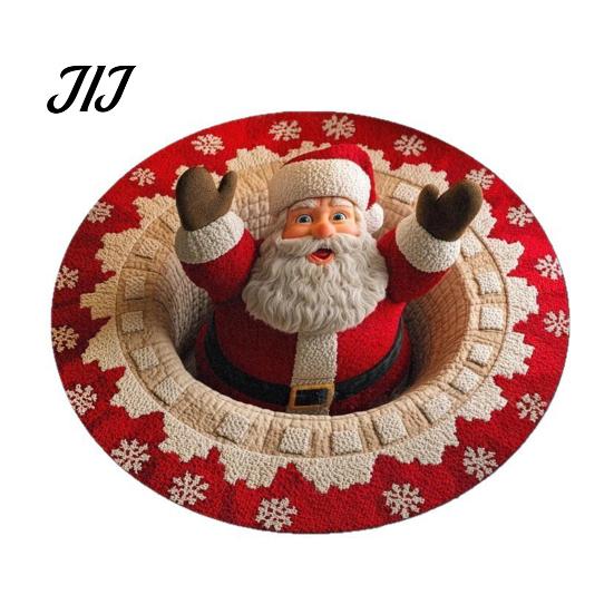 Skin Friendly Velvet Rug Christmas Round Rug, 3D Illusion Mat, Holiday Winter Carpet, Soft Gnome Deer Cozy Indoor Floor Covering Santa House