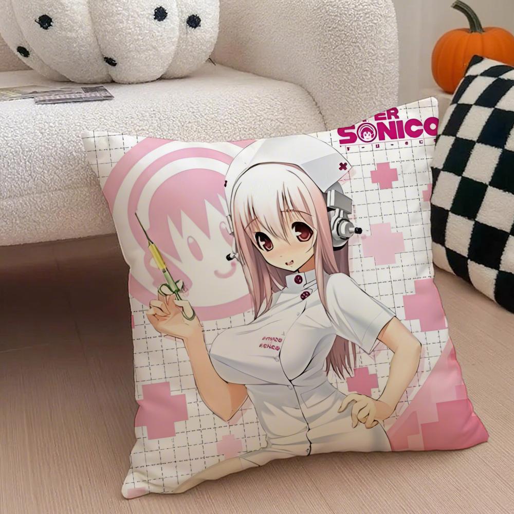 Cute Vibrant Japanese Idol SSuper Sonico Cushion Cover Throw Pillow Cover Hidden Button Durable Polyester Chair Cushion
