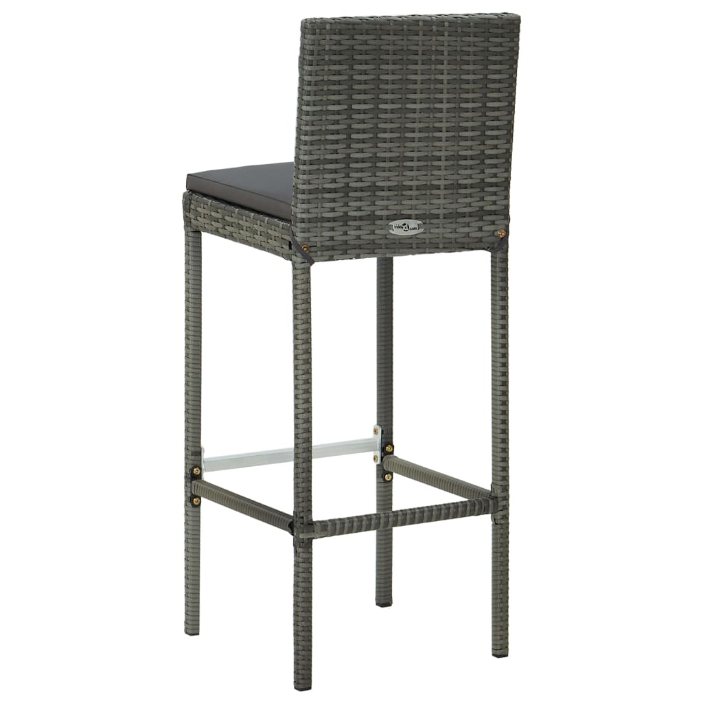 Garden Bar Stool with Cushion 2 pcs Grey Poly Rattan