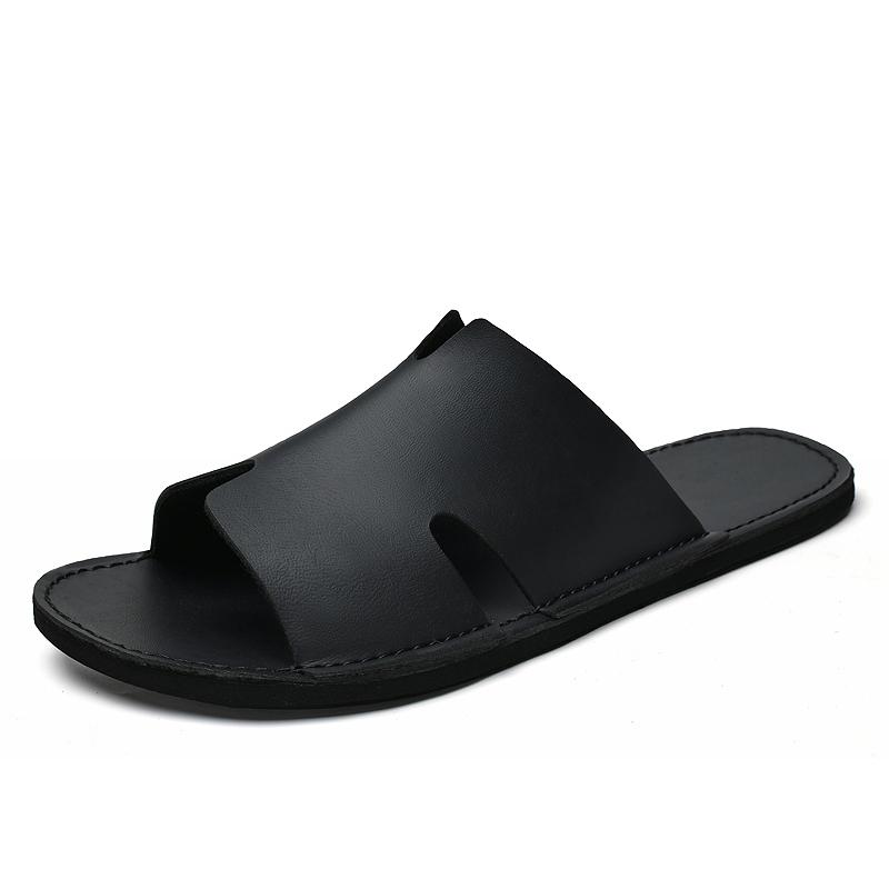 Mens Slippers Luxury Leather Slides Flats Slip Ons Summer Indoor Outdoor Casual Sandals Fashion Beach Shoes for Men 2025 New