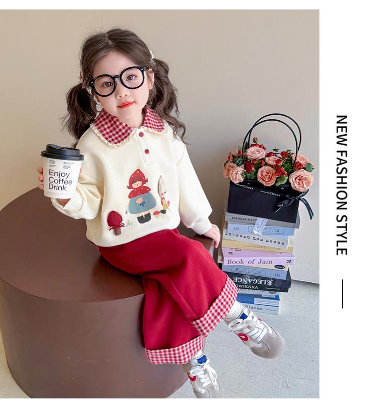 Girls' Cartoon Two-Piece Sweatshirt Set - 2025 Spring/Autumn Fashion, Fake Layered Style Casual Outfit