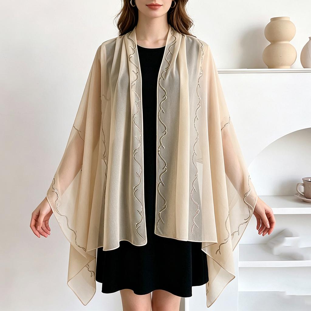Women Lightweight Sheer Scarf Wrap with Decorative Rhinestone Detailing Long Rectangle Soft Chiffon Shawl for All Seasons