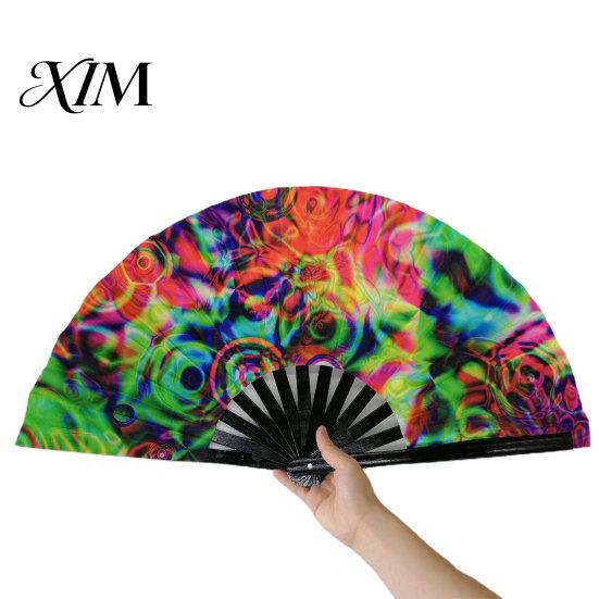 Decorative Fan Folding Sturdy Bone Exquisite Pattern Bright Color Glow in The Dark Festival Performance Party Supply