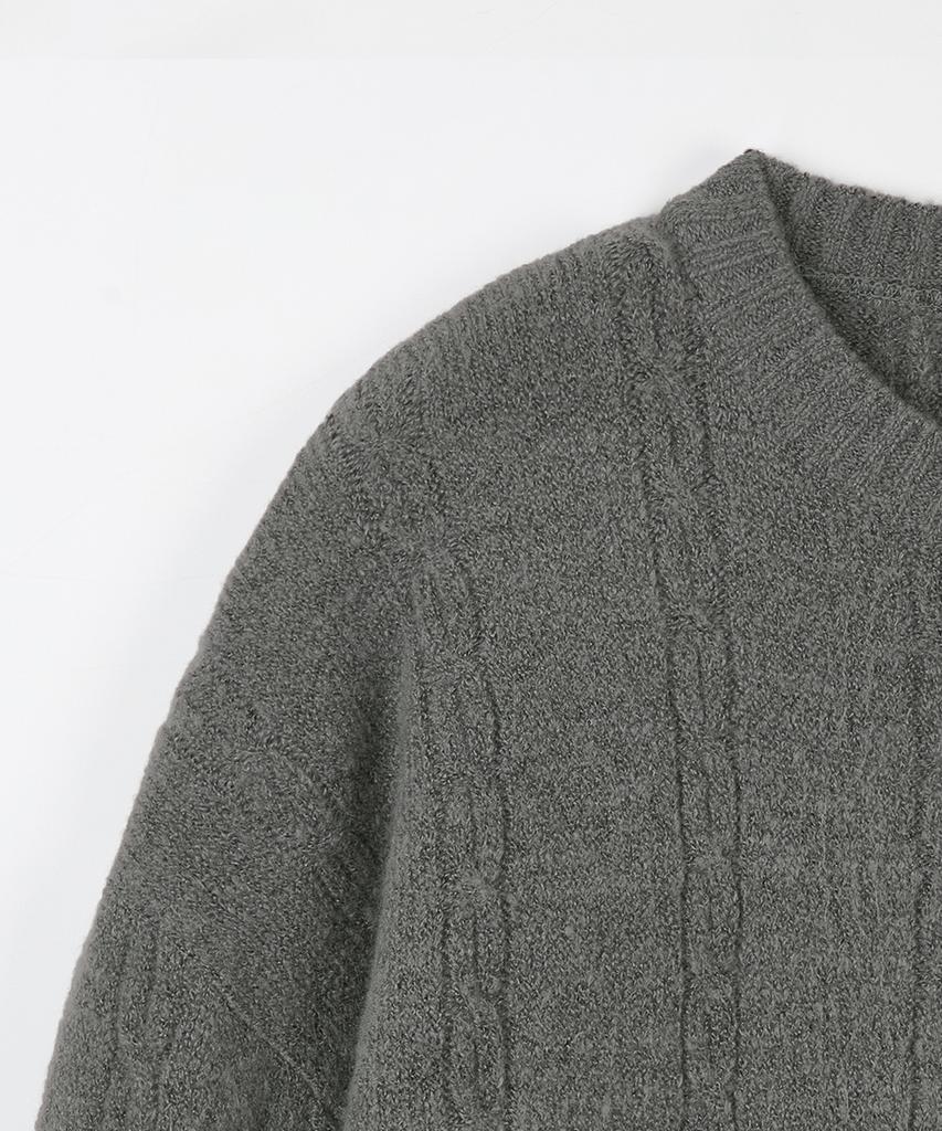 NODU Soft Henley Neck Round Long Sleeve Knit [Gray]