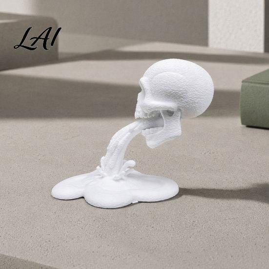 Unique Skull Home Decor Piece 3D Printed Water Flow Ornament Creative Statue with Design Stable Base Compact Gothic Decoration Halloween