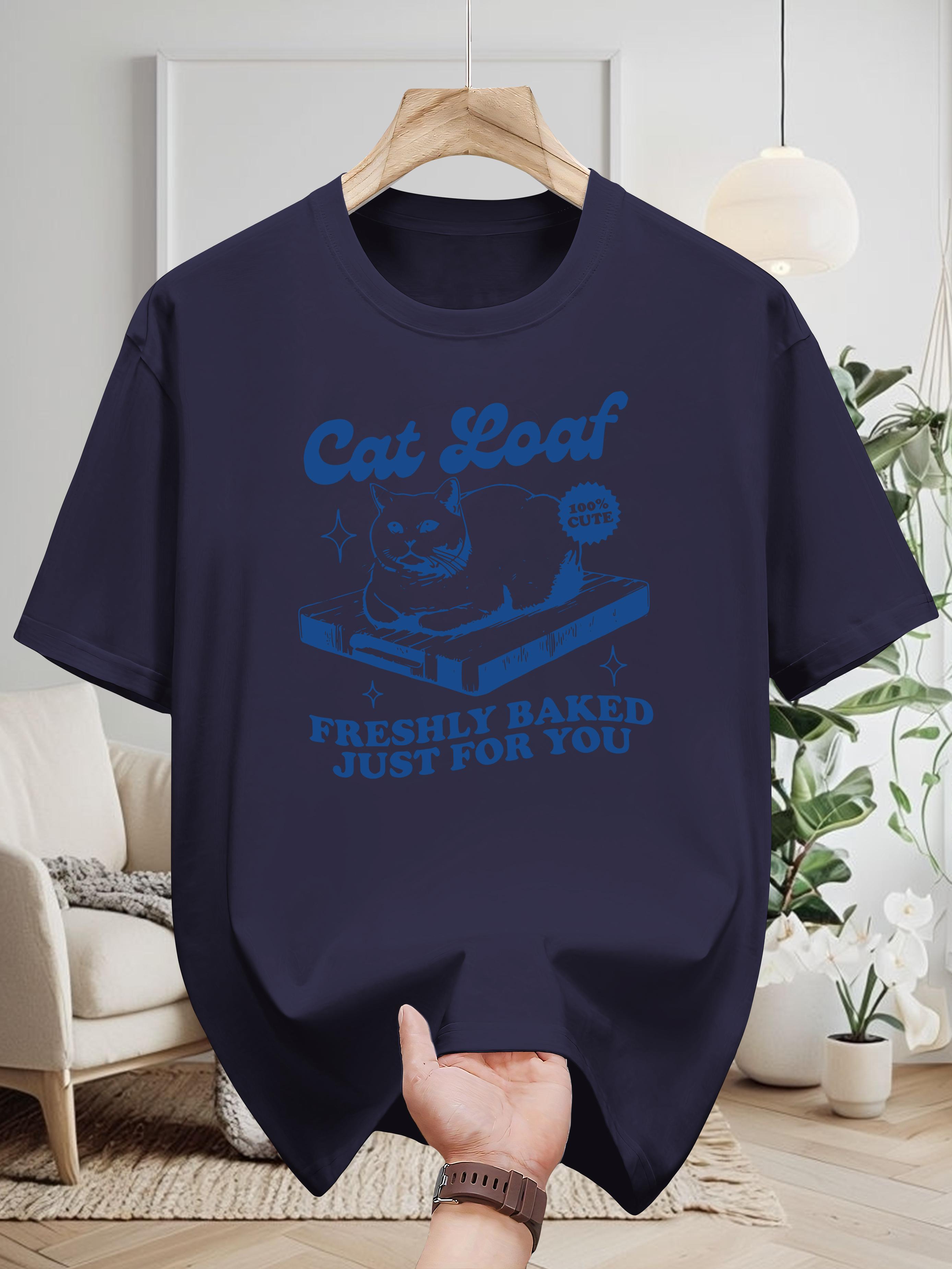 Cat Loaf Graphic T-shirt - 100% Cotton Casual Crew Neck Tee L