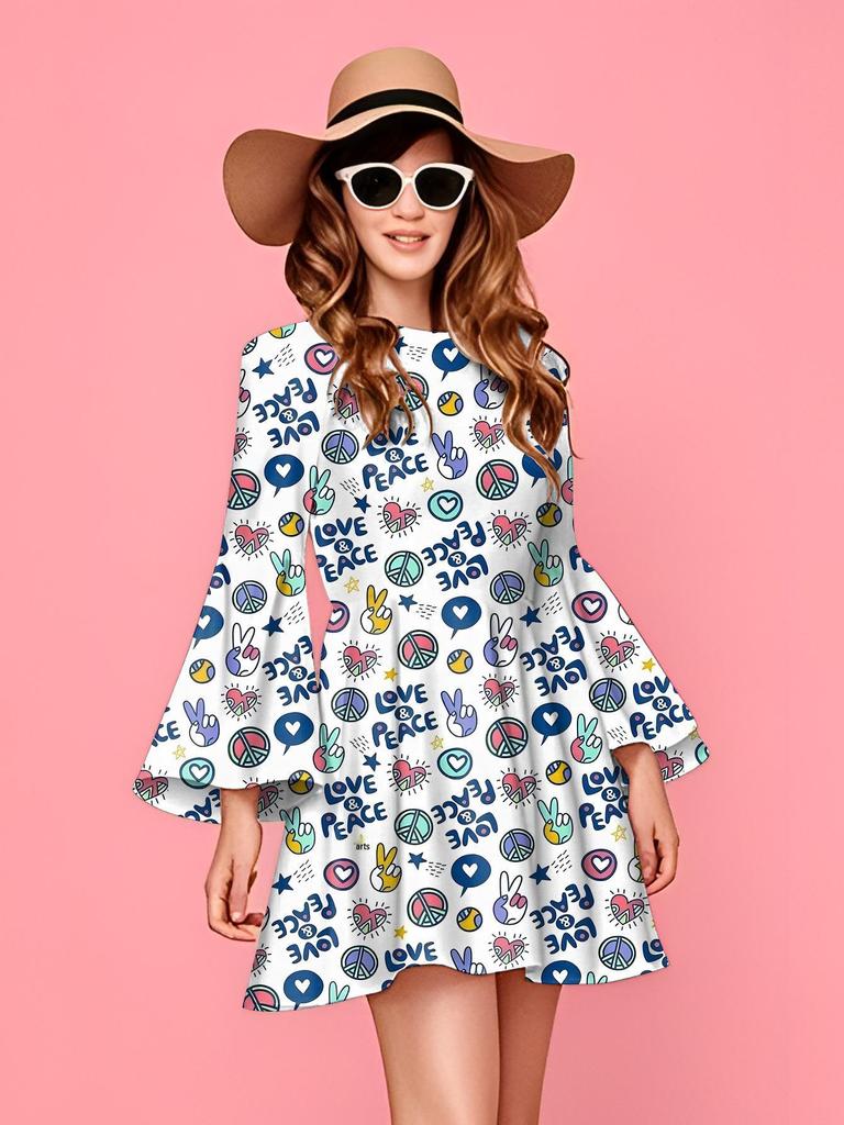 Retro 1970s Hippie Disco Print Women's Dress
