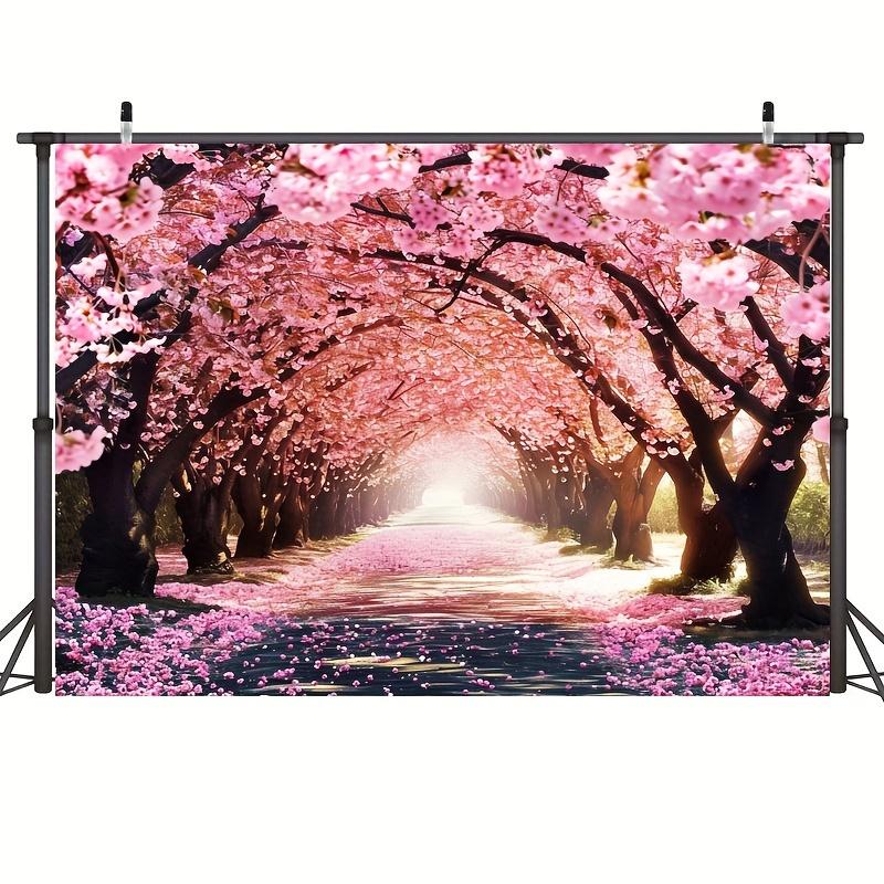 A vibrant cherry blossom photography background - a charming pink flower avenue scene, made of durable polyester