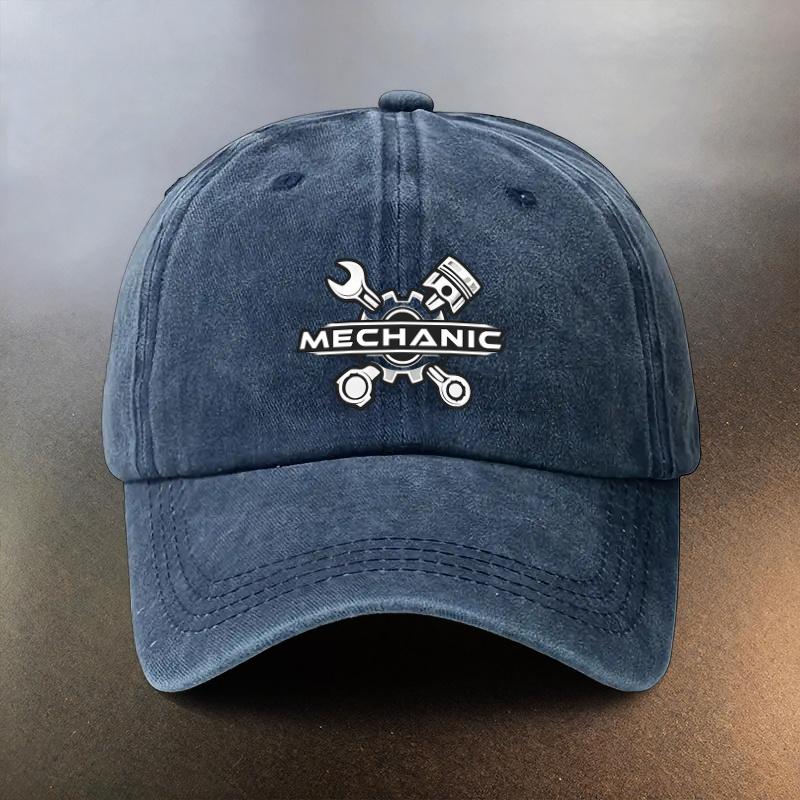 A Washed Cap Themed Around MechanicsAuto Repair Perfect for Daily Outings And a MustHave for Fashionable Couples It Featu