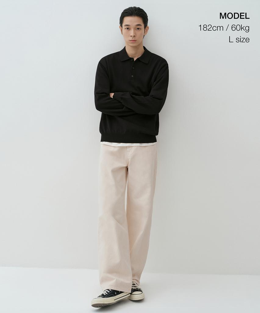 MUSINSA STANDARD Washable Supima Cotton Long Sleeve Knitted Polo Shirt [Black]