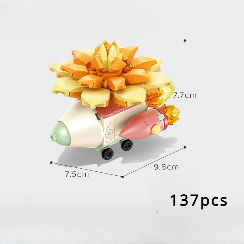 Block Flower Valentine's Day Multi -meat Potted Plastic Plasma Decoration Puzzle Assembly Building Block Toys