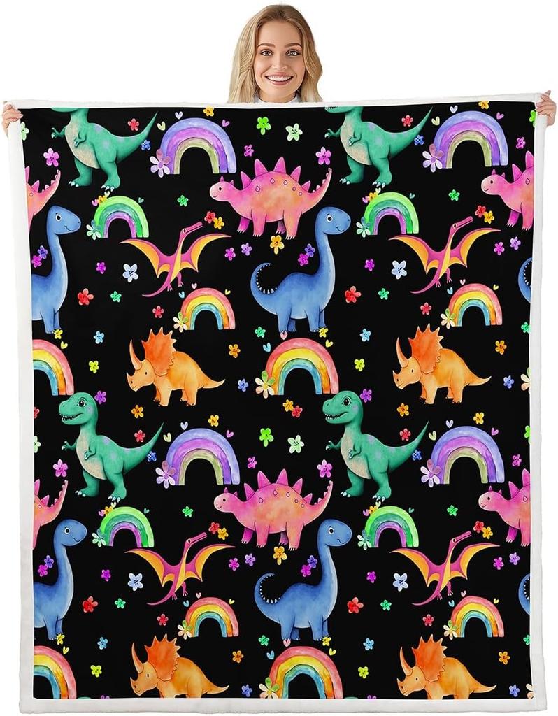 Colorful Dinosaur Blanket Soft Fleece Throw Kids Room Decor Baby Gift Cartoon Animal Design Home Decoration