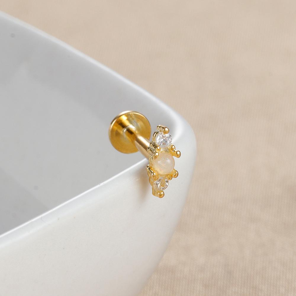 Sterling Silver Opal Threaded Cartilage Stud Earrings
