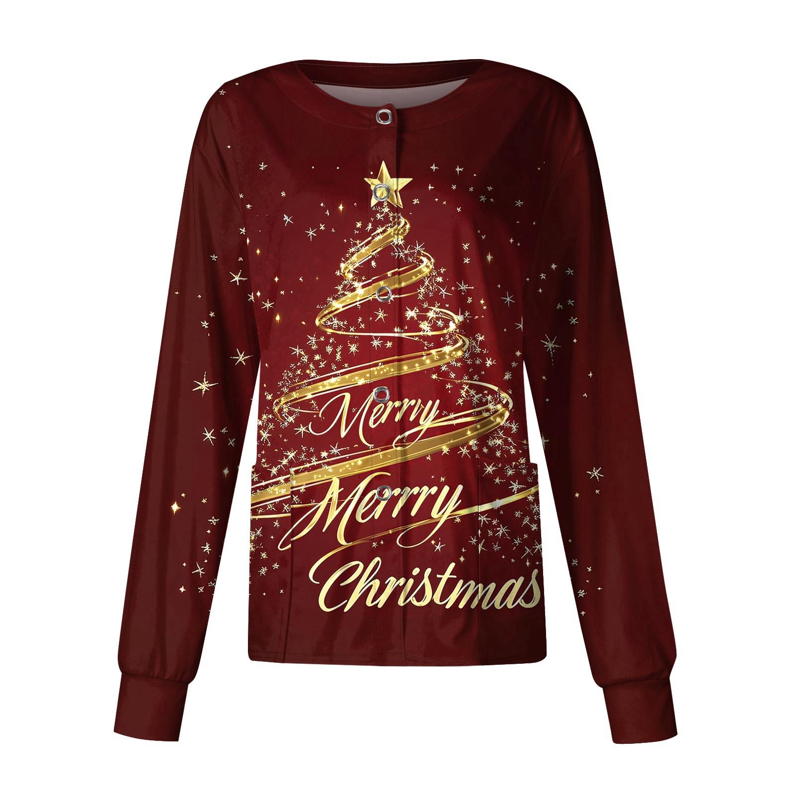 

Женский повседневный однобортный однобортный защитная одежда с рождественским принтом и длинными рукавами, кардиган, топ XL