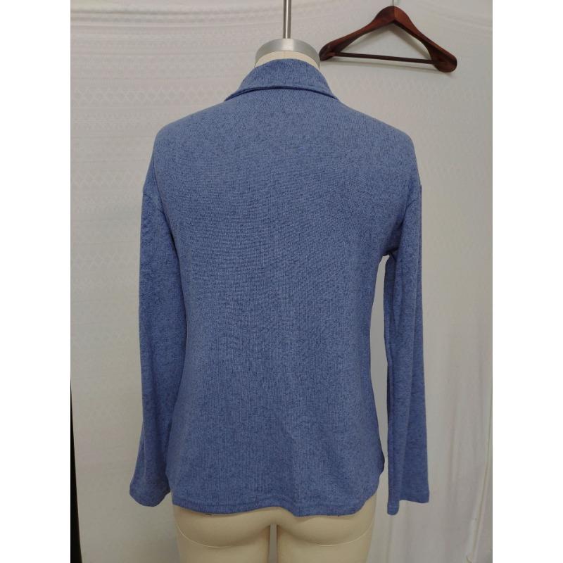 Casual Loose Knitted V Neck Zipper Long Sleeve T Shirt For Women