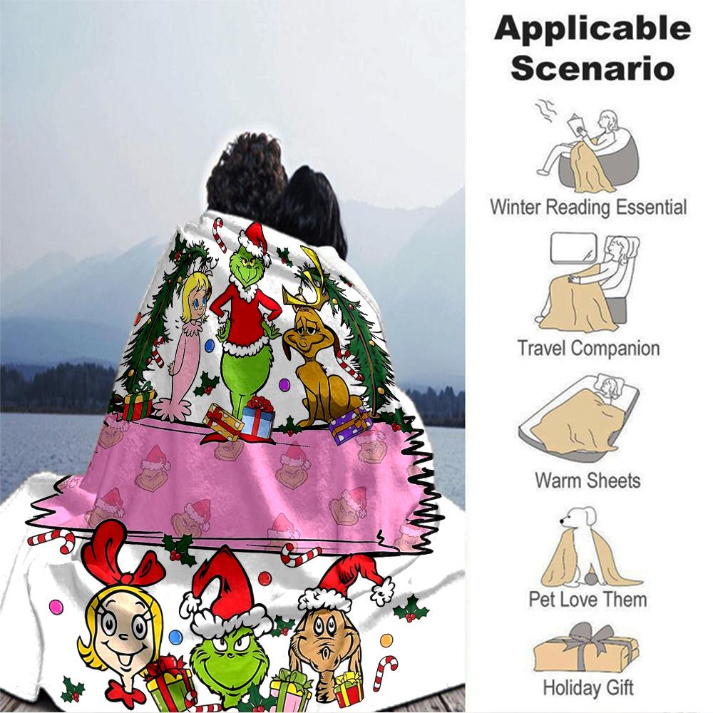 Christmas Grinch Friends Blanket Soft Throw Blanket For Home Bedroom Bed Sofa Travel Office Solid Christmas Blanket