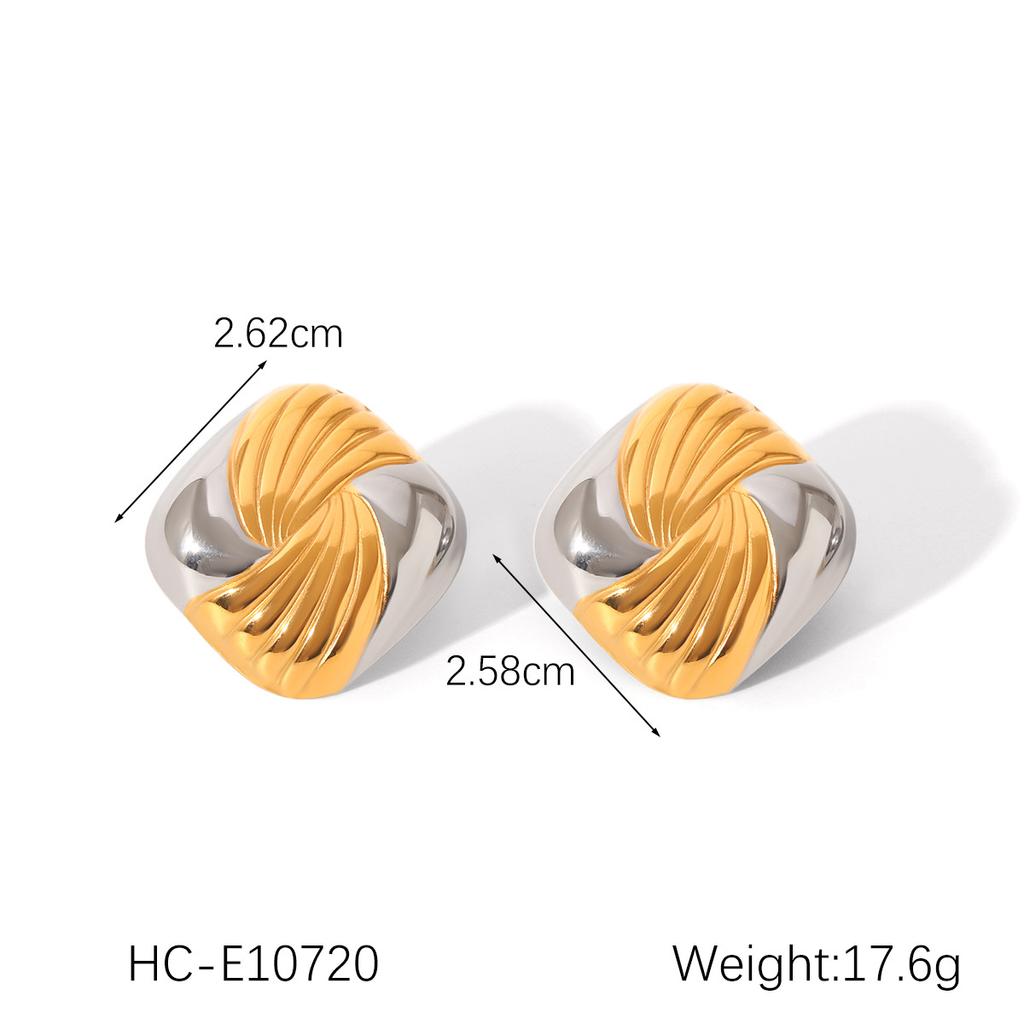 Gold and silver color blocked stainless steel earrings for women, smooth geometric texture, sun pentagram, European and American design, jewelry gift