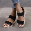 Fashion Women's Sandals Elastic Strap Thick Heel Slip-On Summer Casual Large Size Shoes PU Leather Inner Material TPR Outer Material