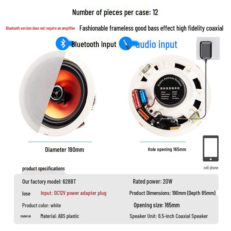 Bluetooth Ceiling Speaker with Amplifier: High-Quality Sound, Bass, Coaxial Design