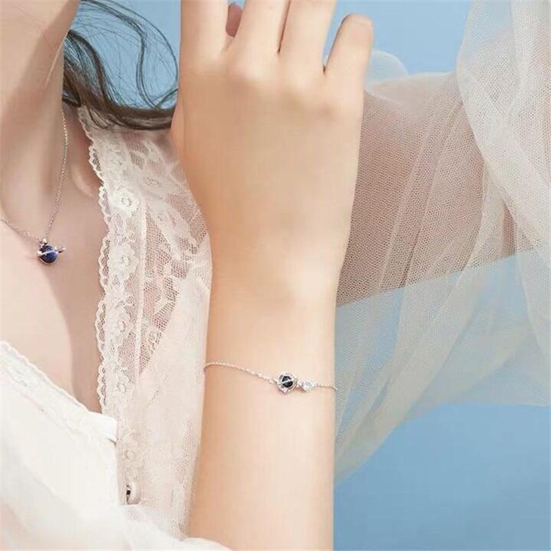 New Arrival Around The Planet Flash Beads Fantasy Guardian Blue Mercury 925 Sterling Silver Jewelry Crystal Bracelets Sl082