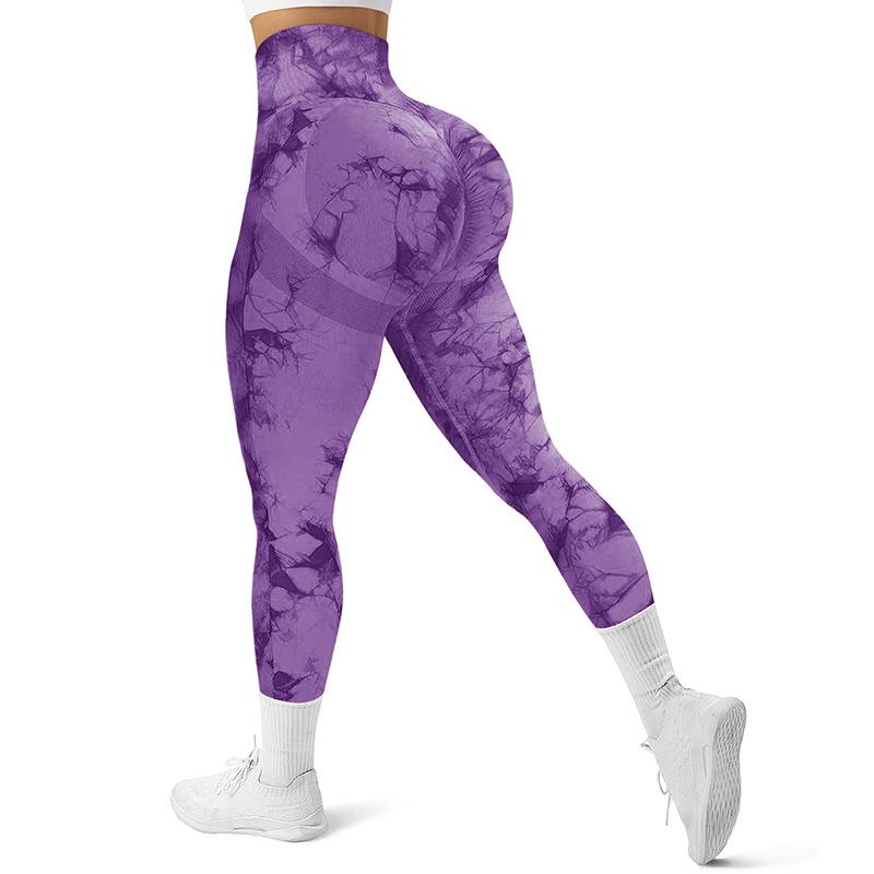 Women's Tie-Dye Peach Yoga Leggings - High Waist, Hip Lift, Sports & Running Fitness Pants
