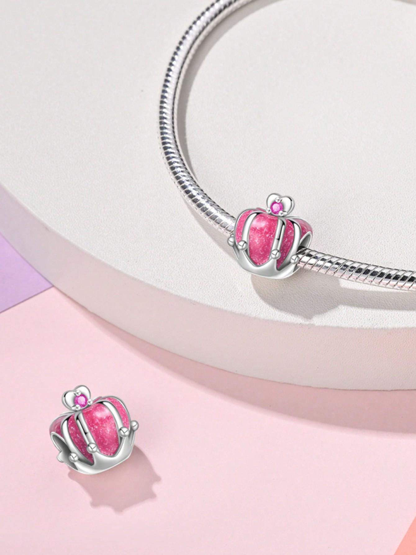 Charms Plata Copper Colors Pink Bow Heart Beads Charm Pendant For Original Bracelet For Women Diy Jewelry Love Gift