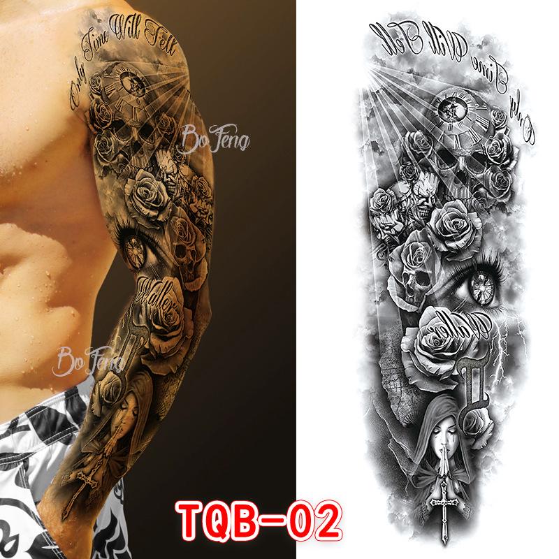 Waterproof Full Arm Floral Tattoo Stickers - Cross-Border Design for Europe & America