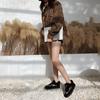 Women's Snow Boots New Autumn and Winter round-Toe Leopard Print Lace-up Furry Short Low-Cut Beige with Plush Winter Boots Cotton-Padded Shoes