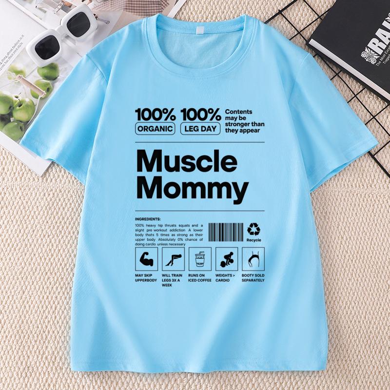 Muscle Mommy T-Shirt Lustiges Fitnessstudio Pump Cover Design T-Shirt Gewichtheben Trendiges T-Shirt Locker Baumwolle Unisex Kurzarm-T-Shirt