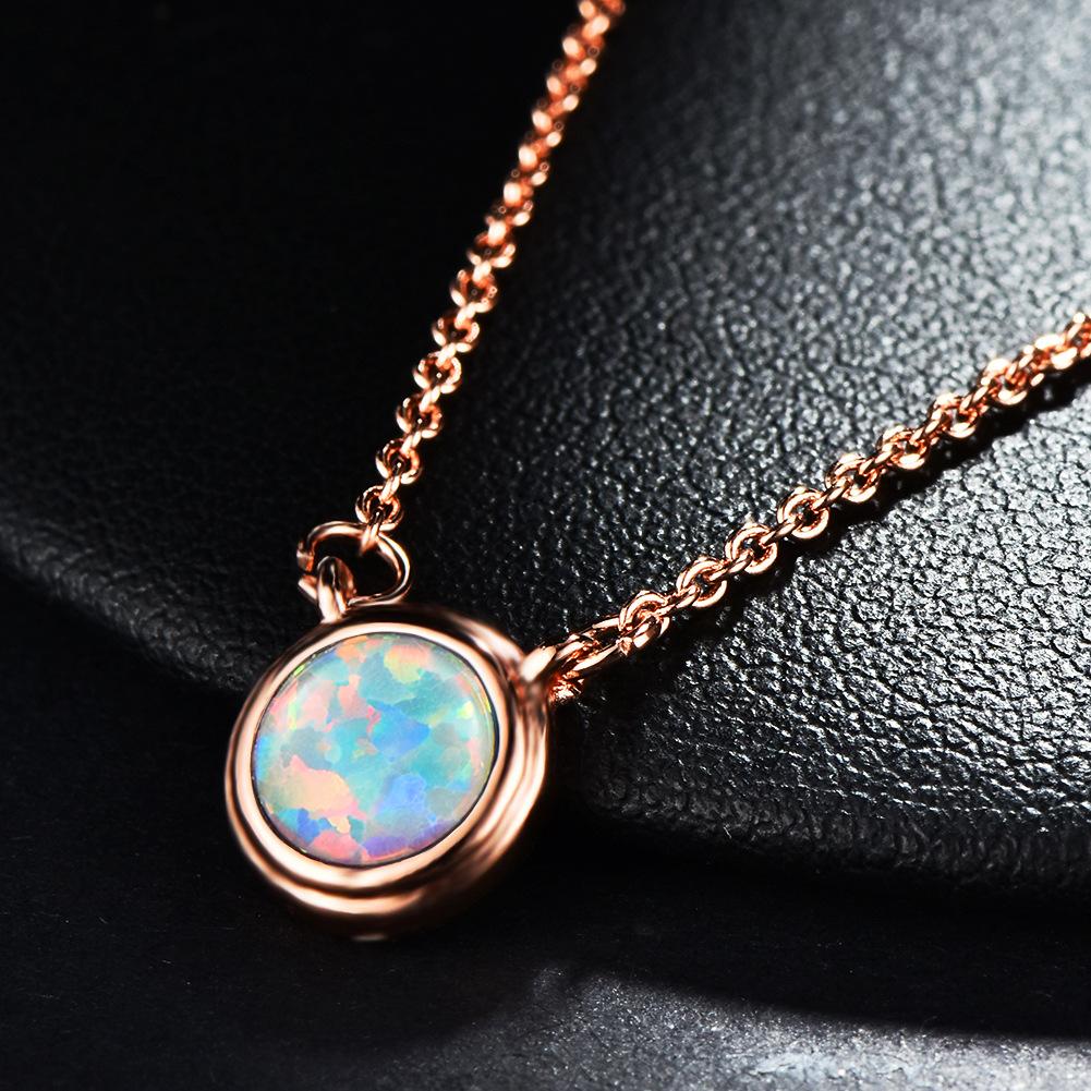 

Cute Style Rose Gold Blue Circle Pendant Necklace Womens Accessory Design Sense