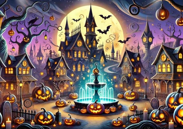 Halloween Town Glowing Pumpkin Banner Photography Background Mysterious Gothic Architecture Decoration Photography Background