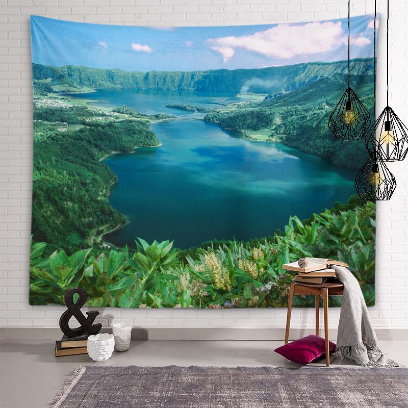 Mountains Lake Flowers Wall Art Decorative Aesthetic Tapestry Backdrop Wall Decor Living Room Bedroom Room Home Decor Tapestry