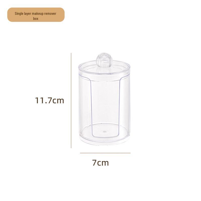 Dual-Layer Cotton Swab & Makeup Pad Storage Box - Clear, Round, Desktop Organizer