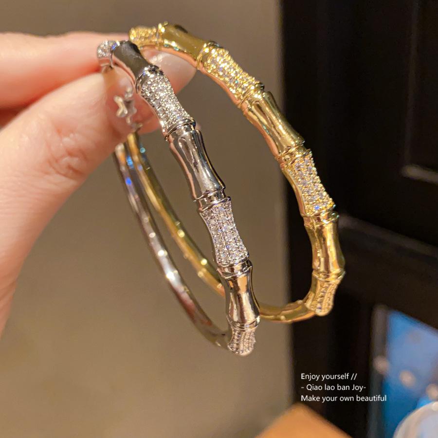 18K Gold Plated Zircon Bamboo Bracelet – New Chinese Style, Fashionable & Versatile with a Light Luxury Feel.