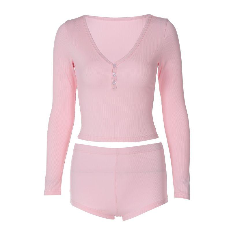 

Модный стиль Athleisure Набор из двух предметов с полуоткрытым воротником на пуговицах Pink S