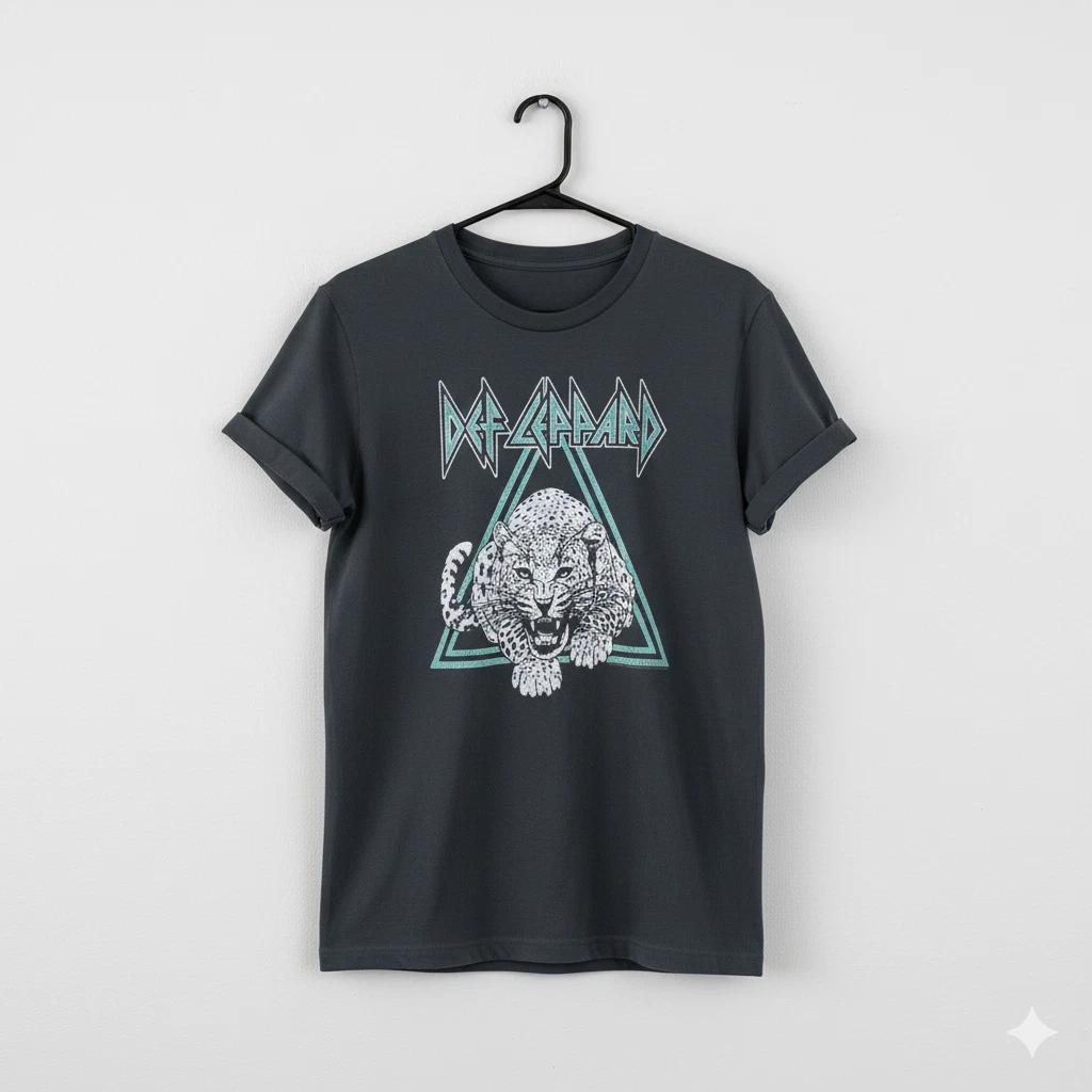 

Unisex Adult Classic Music Leopard Triangle Rock Graphic T-Shirt Cl... M