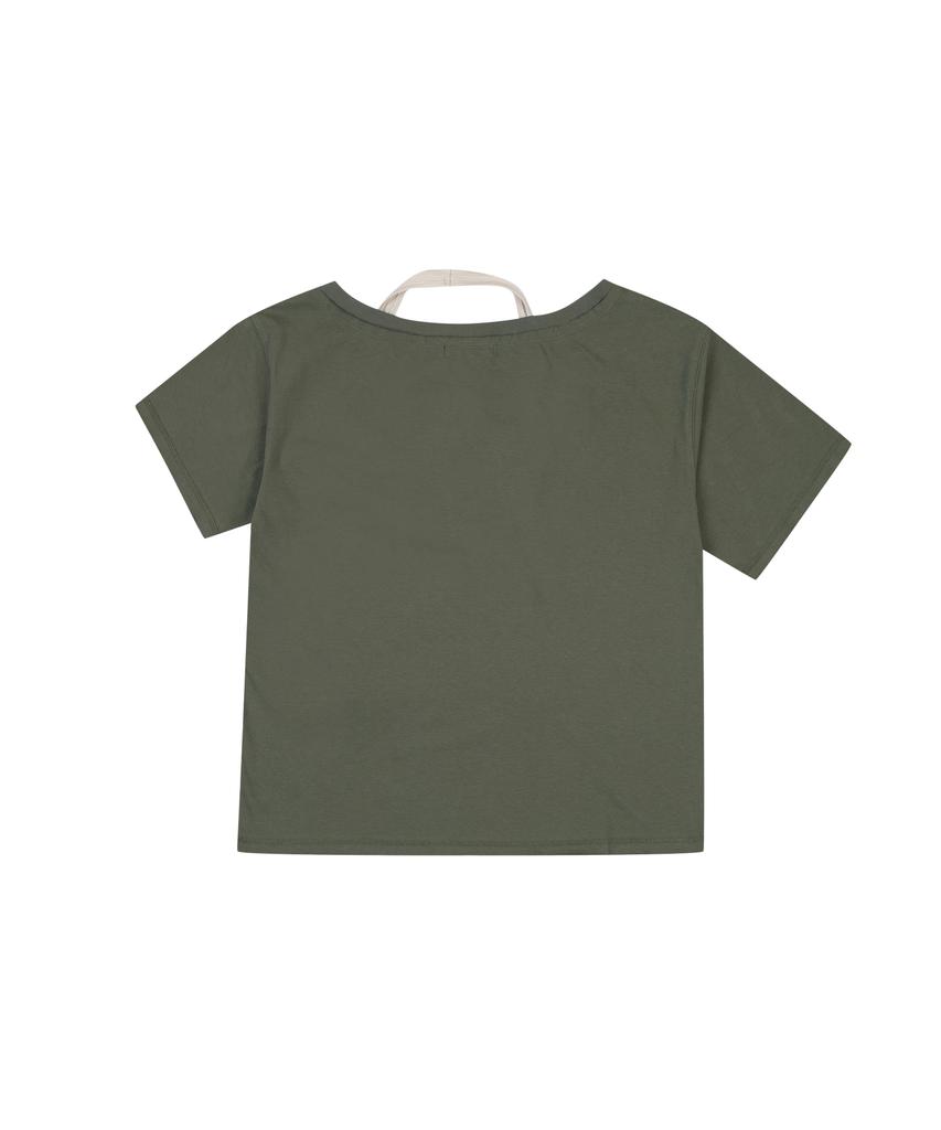 ORDINARY HOLIDAY Off Shoulder T-Shirt Set [Khaki]