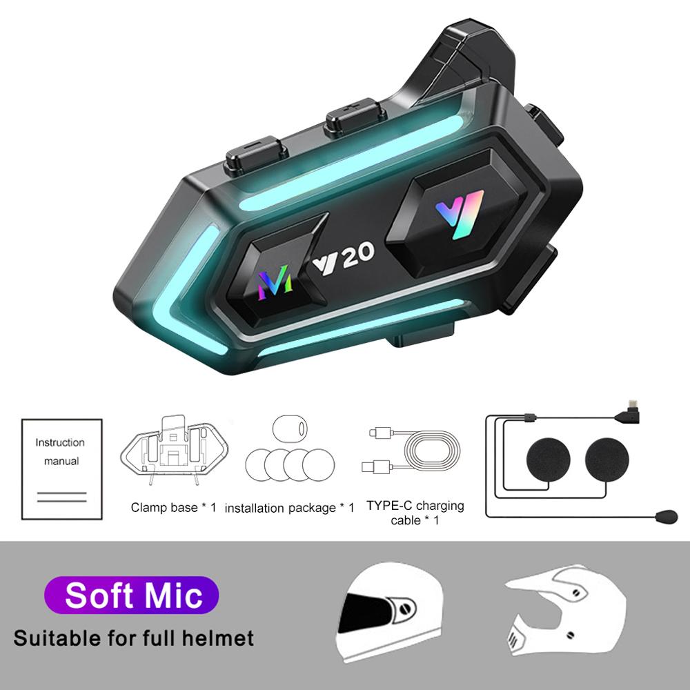 

Мотоциклетный шлем Bluetooth гарнитура Rider BT5.3 водонепроницаемый 1000mAh музыкальный плеер коммуникатор динамики с RGB красочными огнями