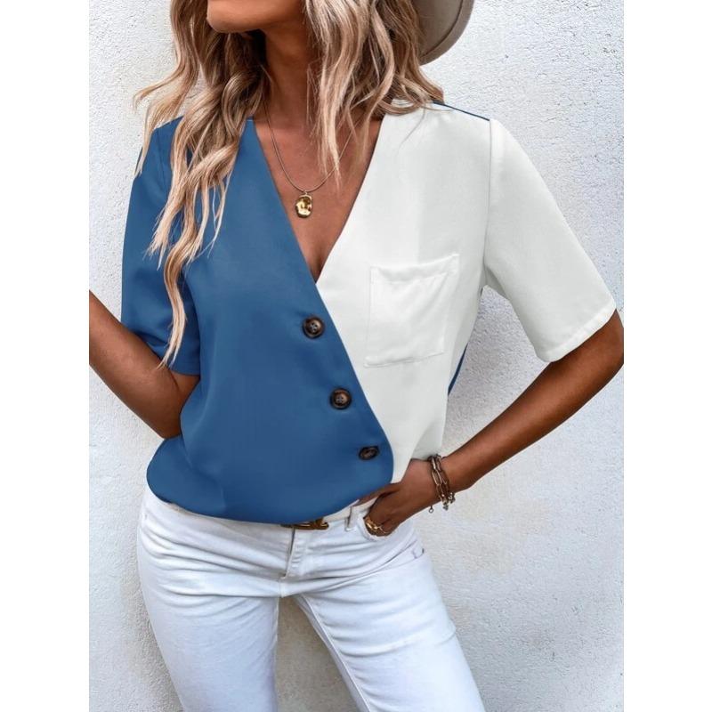 BITCED Women's Fashion Casual V-Neck Short Sleeve  Blouses & Shirts