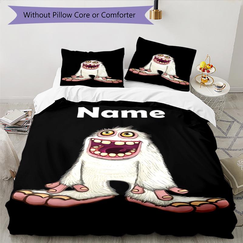 3pcs Custom Name My Singing Monsters Playground Bedding Set Duvet Cover Closure Includes 1 Duvet Cover & 2 Pillowcases, Soft and Comfortable for All S