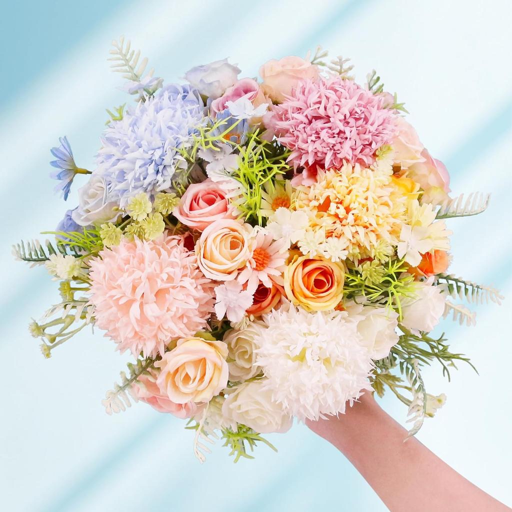 1PC Artificial Flowers Wedding Bride Bouquet Valentine's Day Garden Festival Vases Home Room Decor Fake Silk Roses Hydrangea Diy