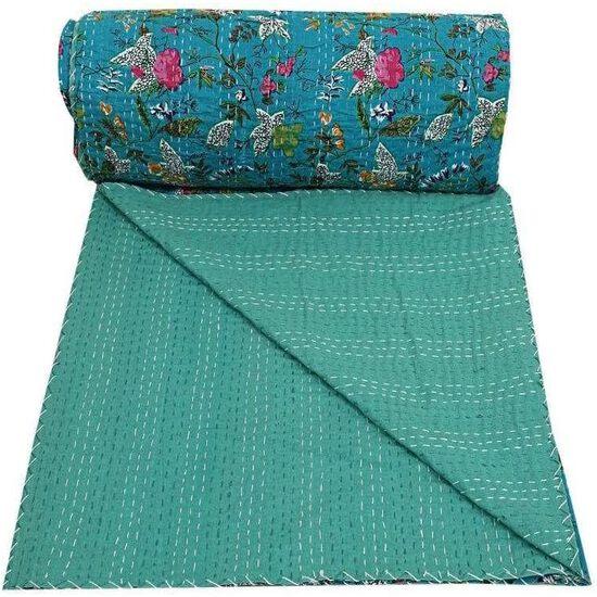Aizza Trends Cuvertură Kantha din Bumbac Pur Imprimat Lucrată Manual - Aspect Tradițional Cuvertură de Pat Kantha Gudri - Gudri Vintage Cusute Manual