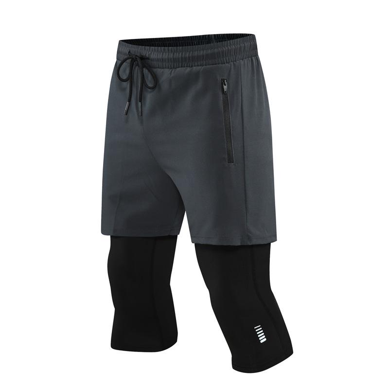 Men's 3/4 Quick-Dry Elastic Fitness Running Pants - Two-Piece Style