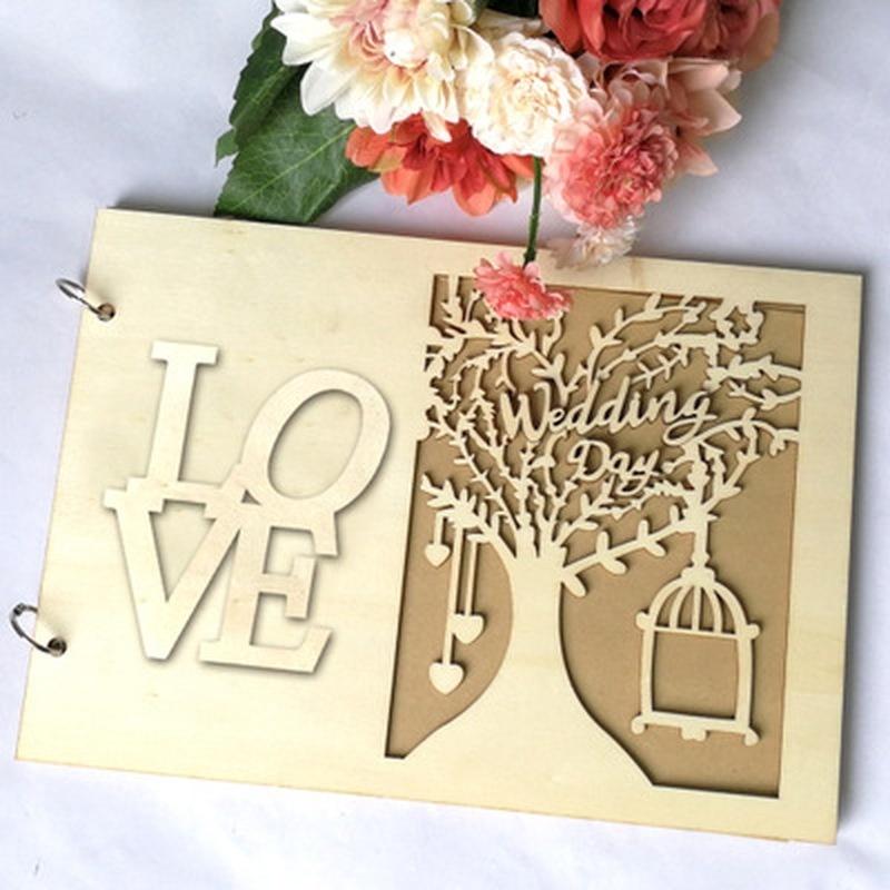 1PCS Wedding Decroation Guest Book Wooden Tree  DIY Craft Album Scrapbooking Picture Album 20 Pages LS