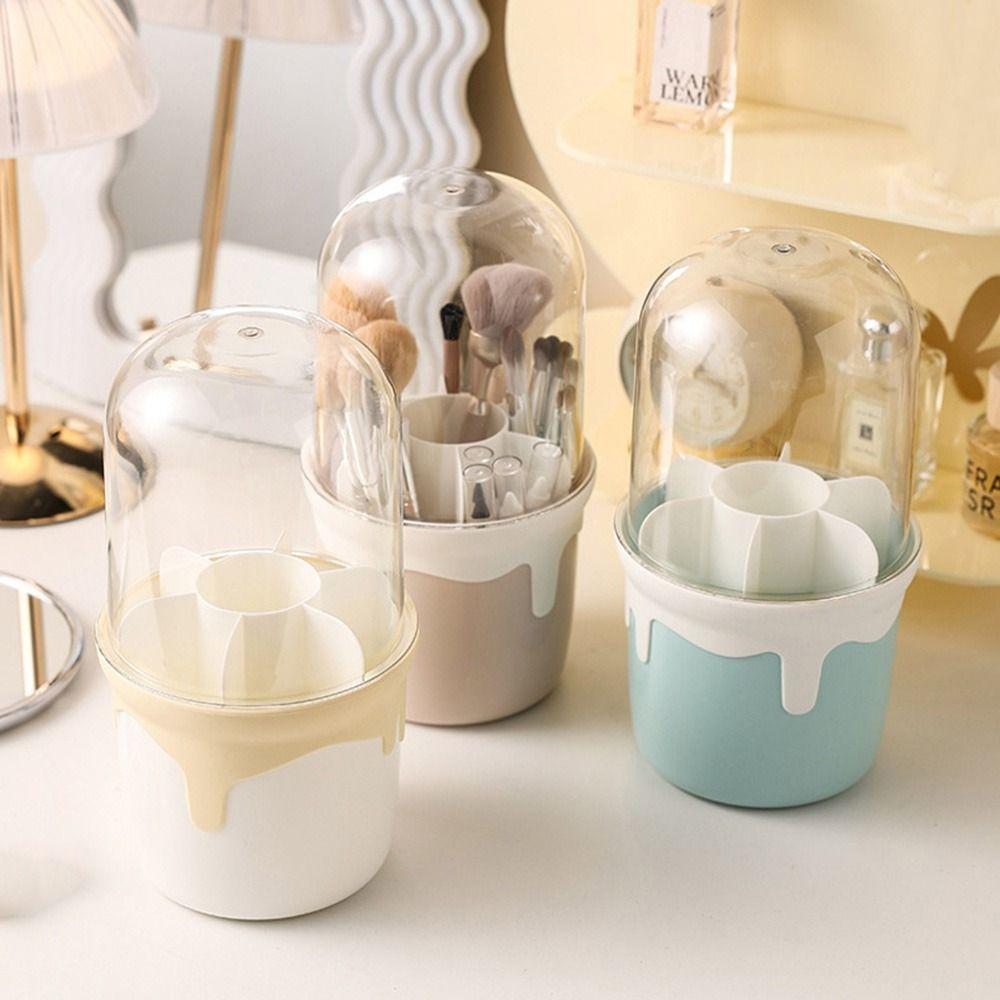 

Plastic 360 Rotating Makeup Brush Holder White Brushes Storage Bucket Eyebrow