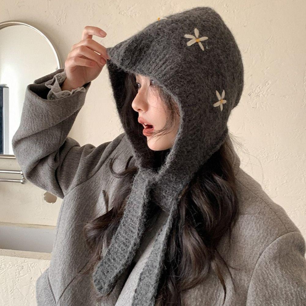 Beanie Flower Balaclava Hat Cute Knitted Hat Creative Ear Protection Hat Female/Girls
